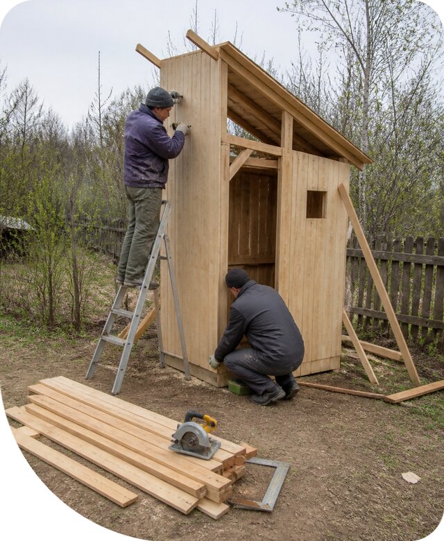 Деревянный туалет в Пушкине под ключ изготовление и монтаж